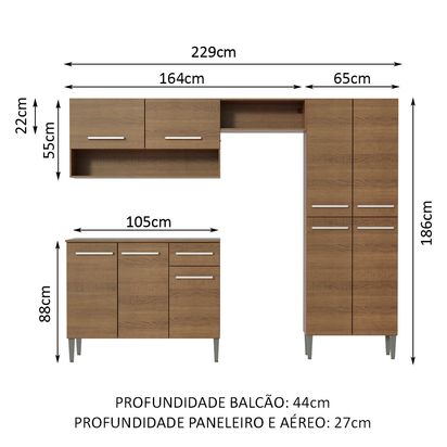 Armário de Cozinha Compacta 229cm Rustic Emilly Pop Madesa 02