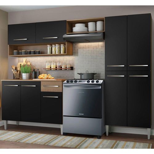 Armário de Cozinha Compacta 229cm Rustic/Preto Emilly Pop Madesa 02