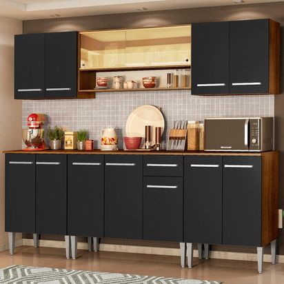 Armário de Cozinha Completa 233cm Rustic/Preto Emilly Smile Madesa
