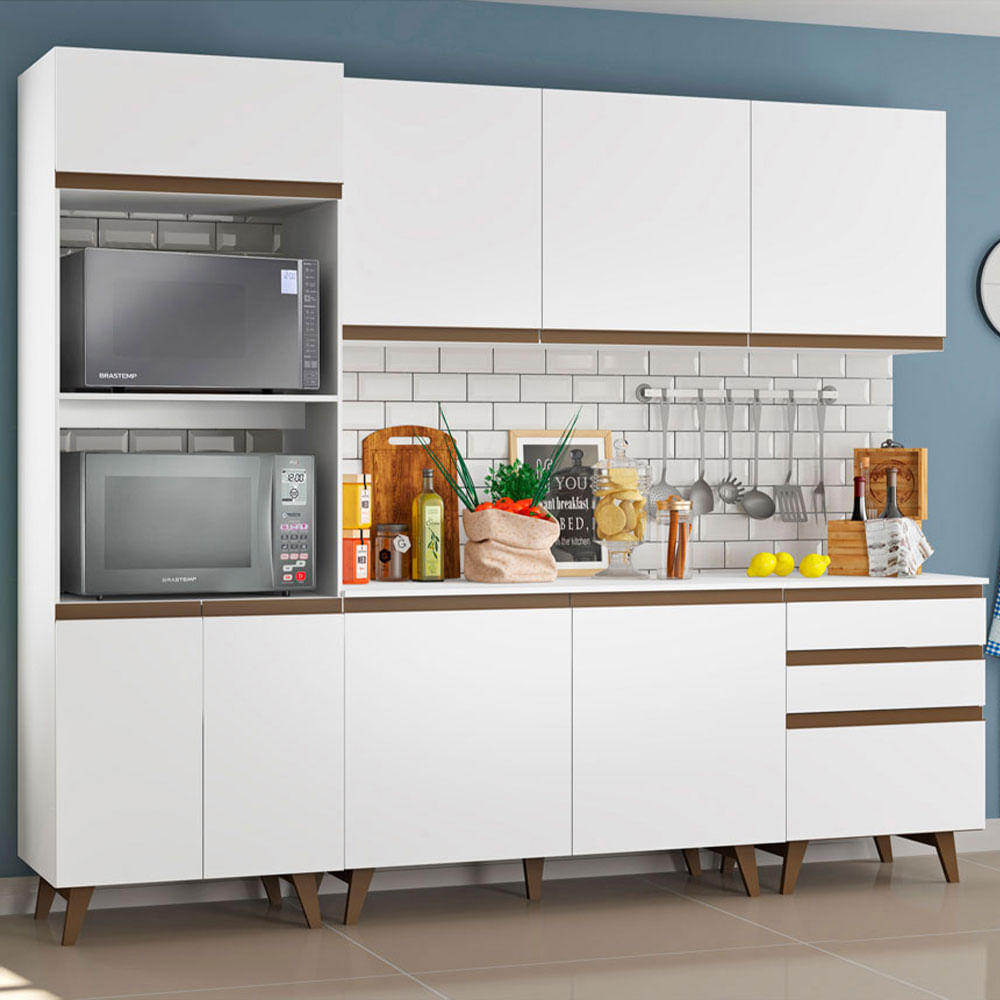 Armário de Cozinha Completa 260cm Branco Reims Madesa 02 - Madesa Móveis
