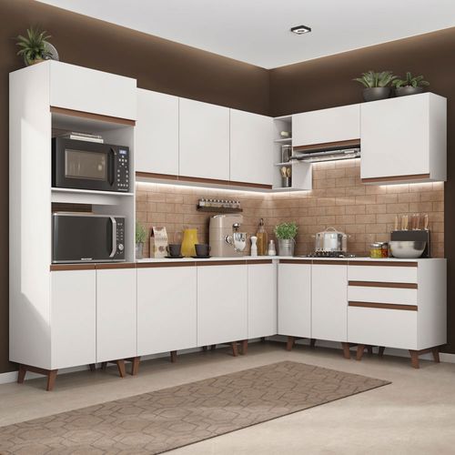 Armário de Cozinha Completa de Canto 462cm Branco Reims Madesa 01