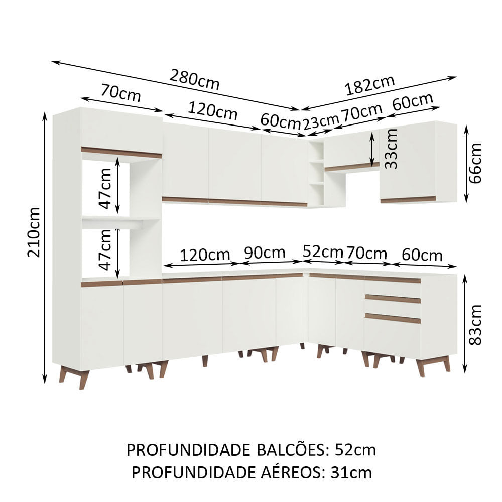 Cozinha Completa de Canto Madesa Reims 462001 com Armário e Balcão