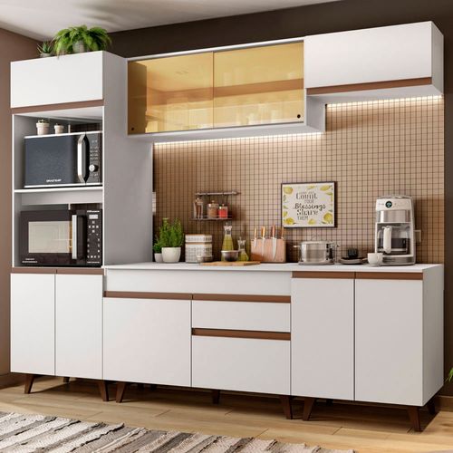 Armário de Cozinha Completa 260cm Branco Reims Madesa 02