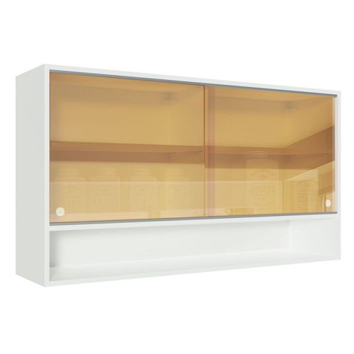 Armário Aéreo Madesa Glamy 2 Portas de Correr de Vidro Reflex e 1 Nicho Branco