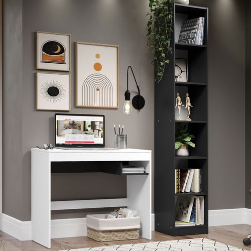 Escrivaninha Madesa Rubi + Estante Livreiro 6906 Branco/Preto