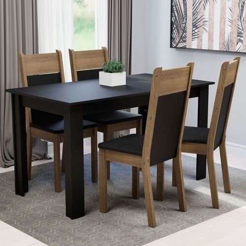 Conjunto Sala de Jantar Madesa Havana Mesa Tampo de Madeira com 4 Cadeiras Preto/Rustic