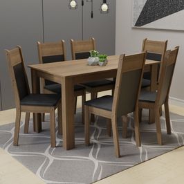 Conjunto Sala de Jantar Madesa Medelin Mesa Tampo de Madeira com 6 Cadeiras Rustic/Preto/Sintético Preto