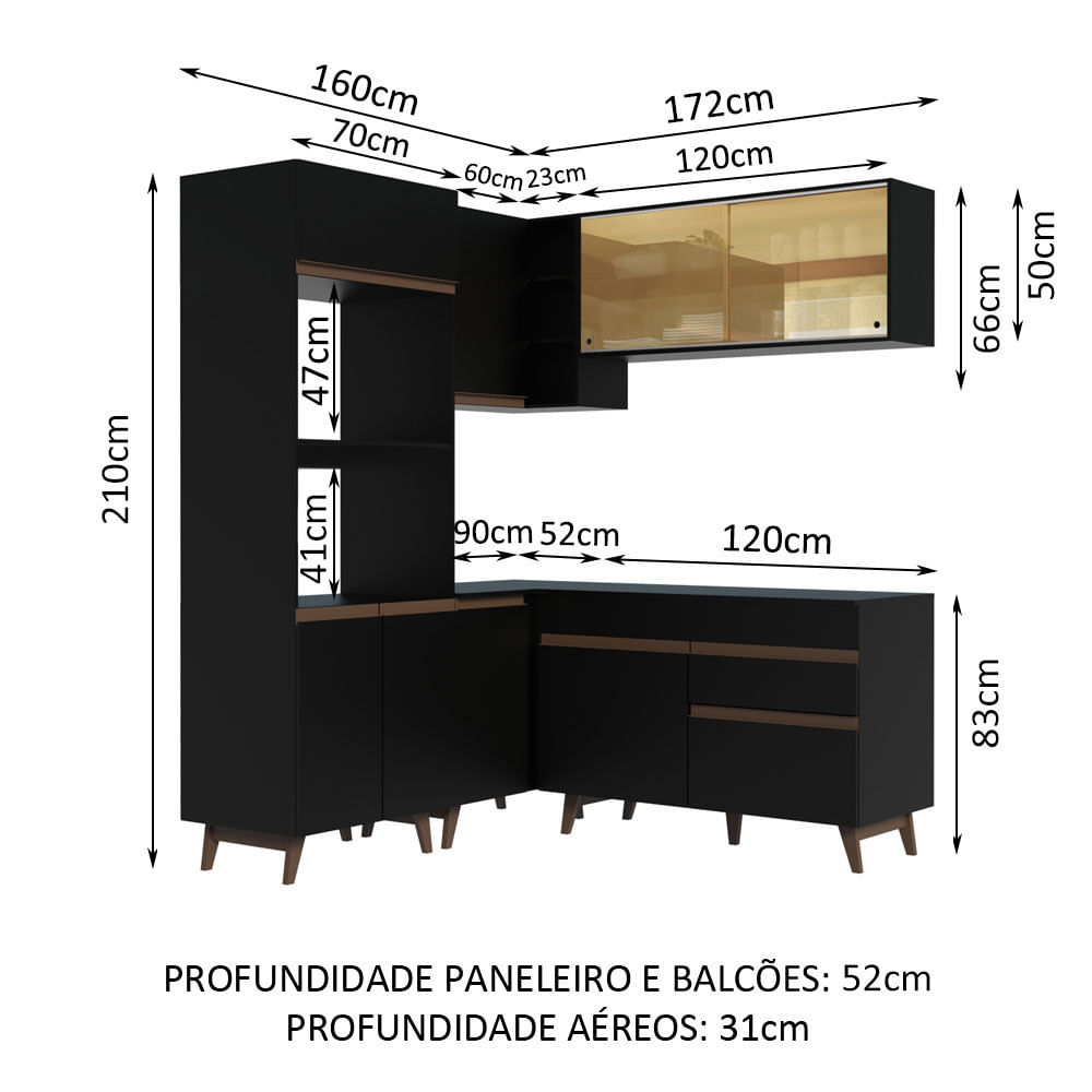 Cozinha Completa de Canto Madesa Reims 402001 com Armário e Balcão - Preto