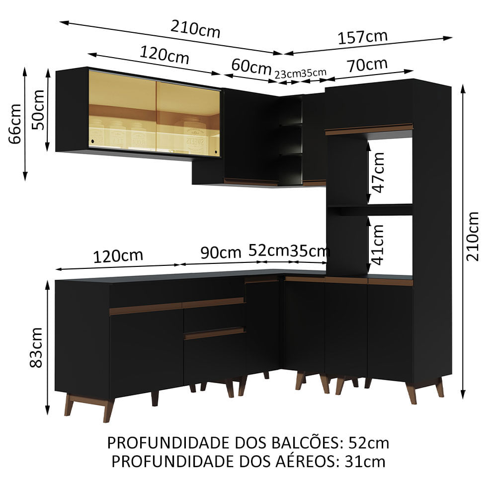 Cozinha Completa de Canto Madesa Reims 462001 com Armário e Balcão - Preto