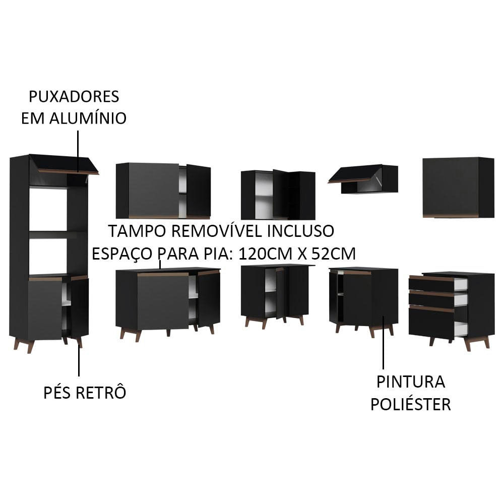 Cozinha Completa de Canto Madesa Reims 462001 com Armário e Balcão - Preto