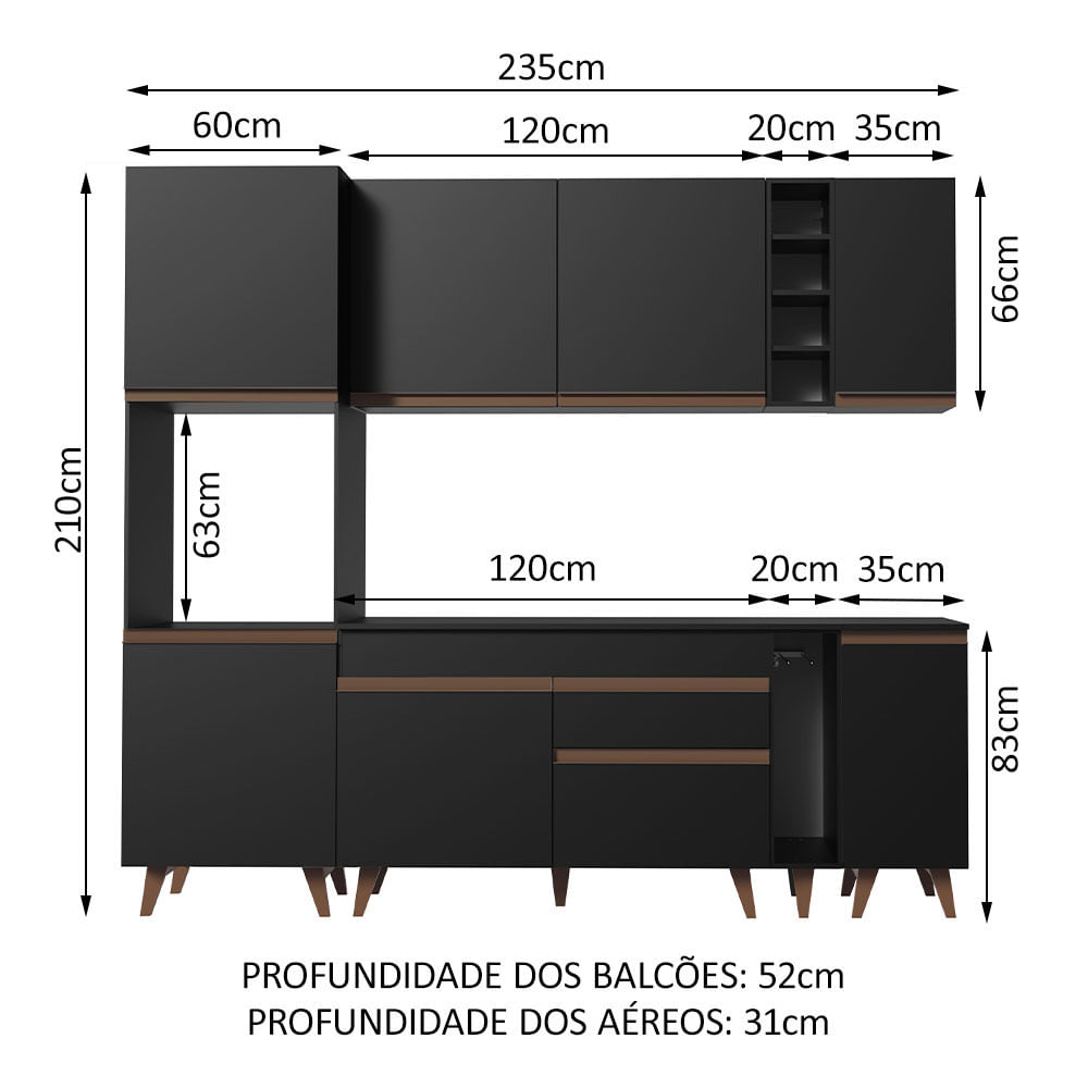 Armário de Cozinha Completa 235cm Preto Reims Madesa 02 - Madesa Móveis