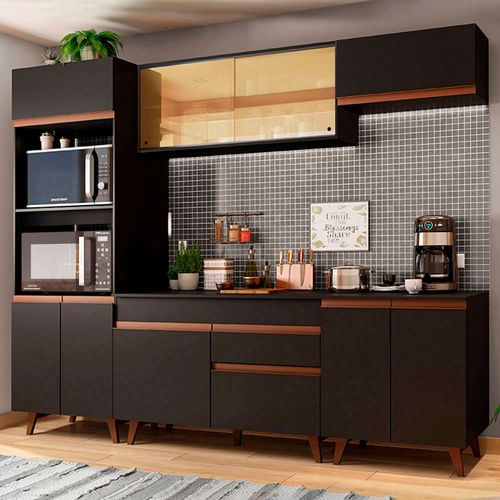 Armário de Cozinha Completa 260cm Preto Reims Madesa 02