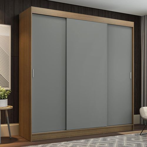 Guarda-Roupa Casal Madesa Reno 3 Portas de Correr Rustic/Cinza