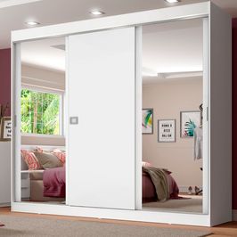 Guarda-Roupa Casal Madesa Napoli 3 Portas de Correr 2 Portas com Espelho Branco