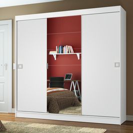 Guarda-Roupa Casal Madesa Veneza 3 Portas de Correr Central com Espelho Branco