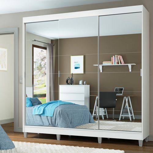 Guarda-Roupa Casal Madesa Veneza 3 Portas de Correr com Espelho com Pés Branco