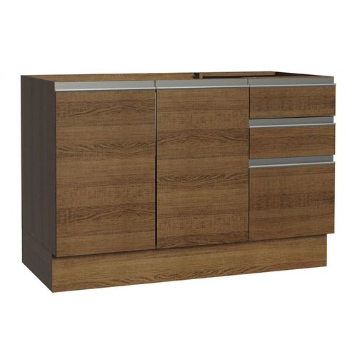Balcão Gabinete de Pia Madesa Glamy 120 x 60 cm 2 Portas e 3 Gavetas (Sem Tampo) Rustic