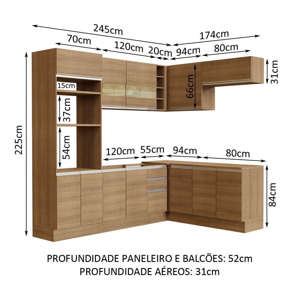 Armário de Cozinha Completa de Canto 419cm Rustic Glamy Madesa 01 ...