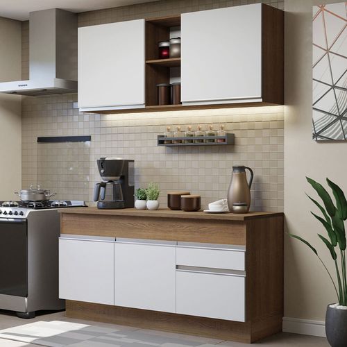 Armário de Cozinha Compacta 150cm Rustic/Branco Glamy Madesa 01