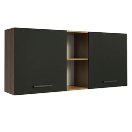 Armário Aéreo Madesa Agata 150 cm 2 Portas e 2 Nichos Rustic/Preto