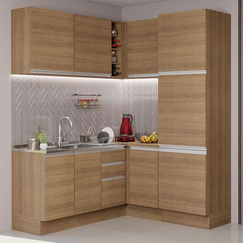 Armário de Cozinha Completa de Canto 329cm Rustic Glamy Madesa 01