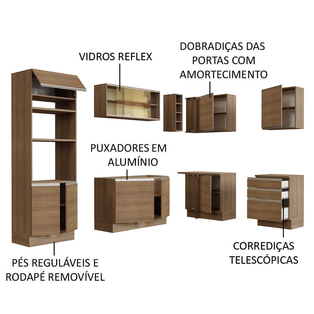 Cozinha Completa de Canto Madesa Glamy 399002 com Armário e Balcão