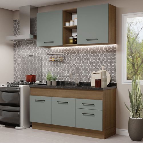 Armário de Cozinha Compacta 150cm Rustic/Cinza Agata Madesa 02