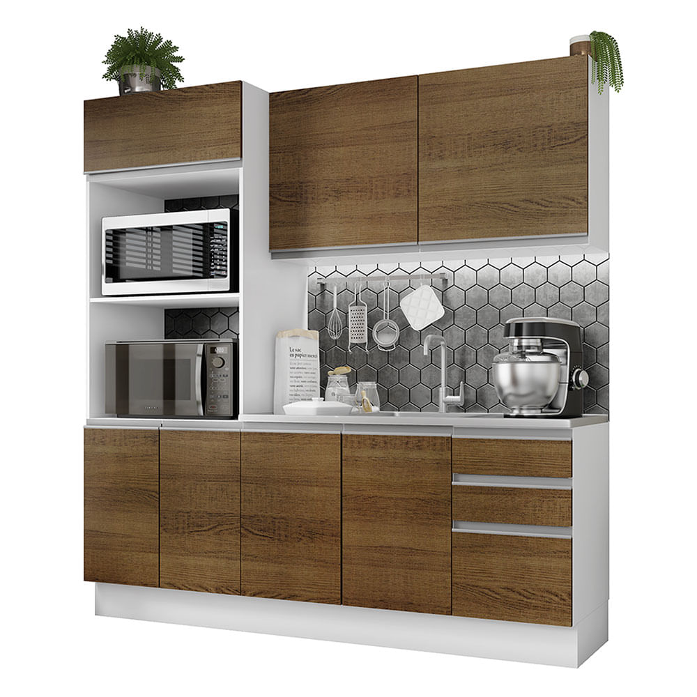 Armário de Cozinha Completa 100% MDF 330cm Frentes Branco Brilho Acordes  Madesa 02 - Madesa Móveis