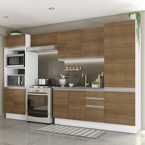 Armário de Cozinha Completa de Canto 100% MDF 448cm Branco/Rustic