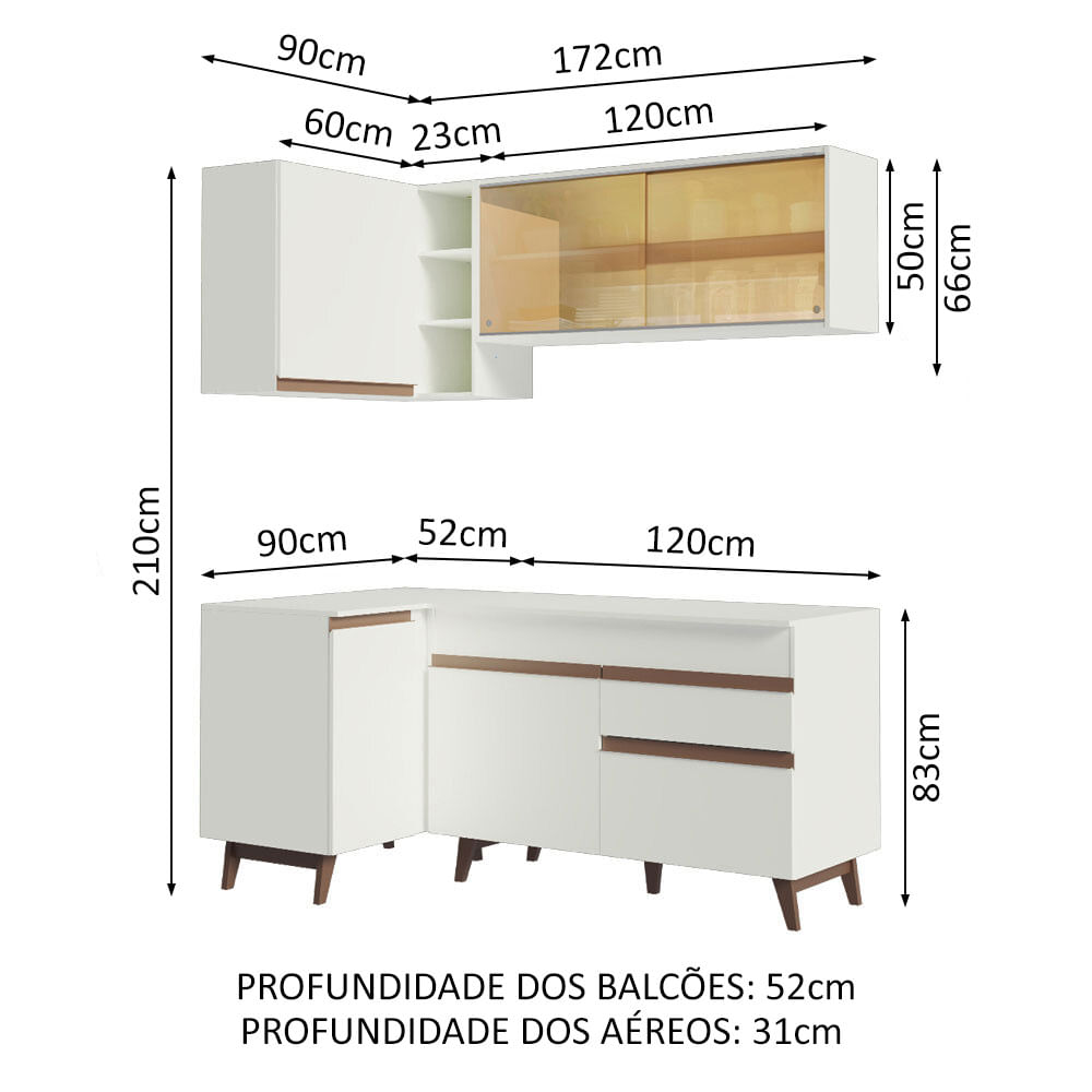 Armário de Cozinha Completa de Canto 262cm Branco Reims Madesa 01 ...