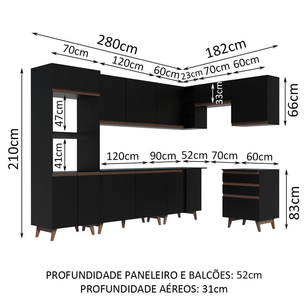 Compre Armário Preto 462cm de Cozinha Completa 462cm | Madesa - Madesa ...