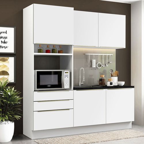 Armário de Cozinha Compacta 180cm Branco/Branco Veludo Lux Madesa 01