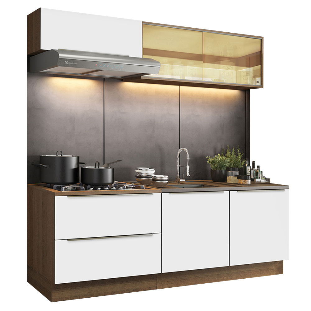 Armário de Cozinha Compacta 200cm Branco/Cinza Lux Madesa 01