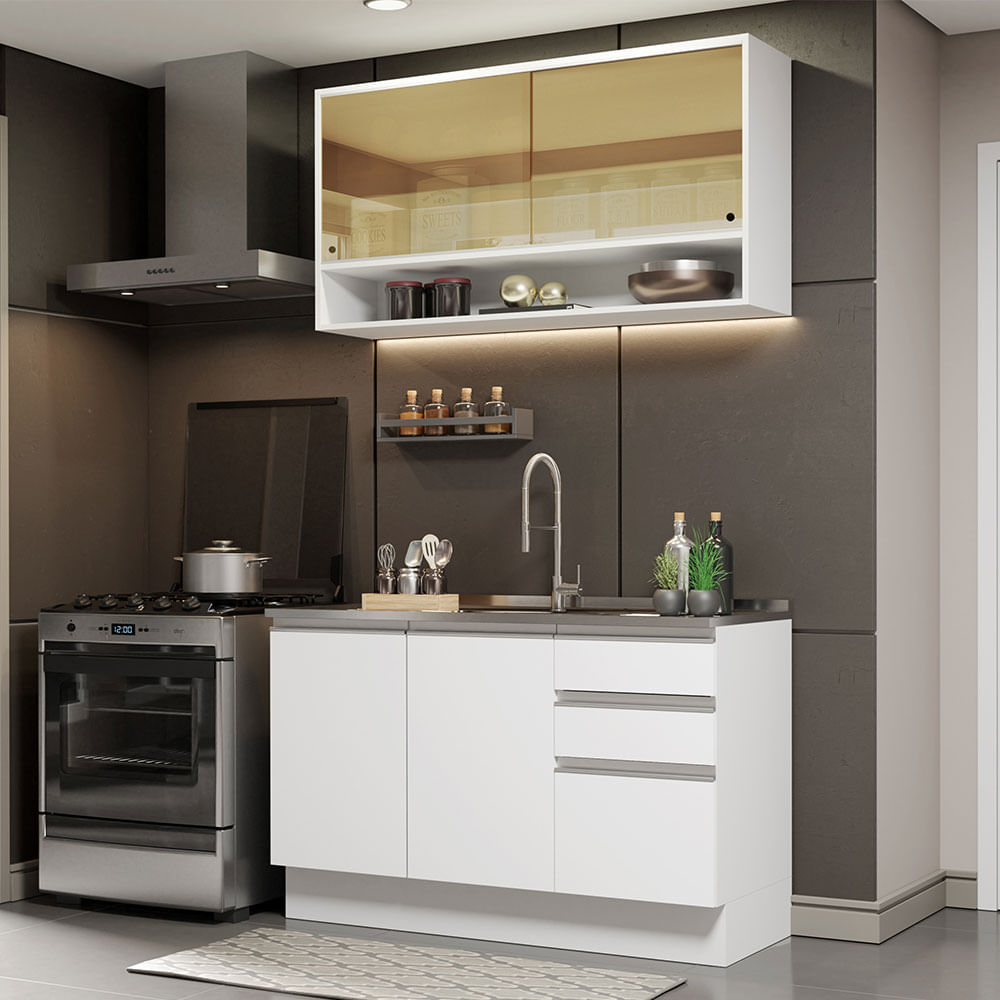 Armário de Cozinha Compacta 180cm Branco Reims Madesa 02 - Madesa Móveis