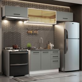 Armário de Cozinha Compacta 280cm Branco/Cinza Agata Madesa 03