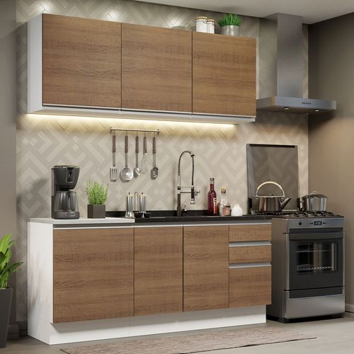 Armário de Cozinha Compacta 180cm Branco Rustic Glamy Madesa 05