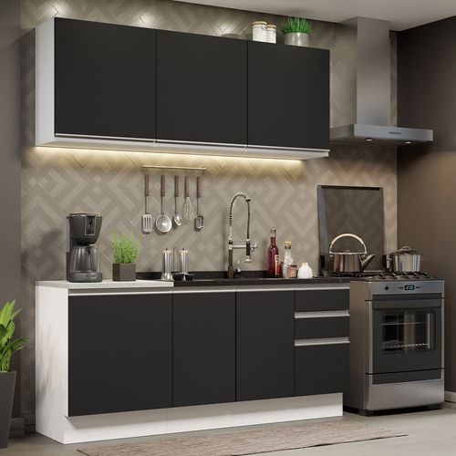 Armário de Cozinha Compacta 180cm Branco Preto Glamy Madesa 05