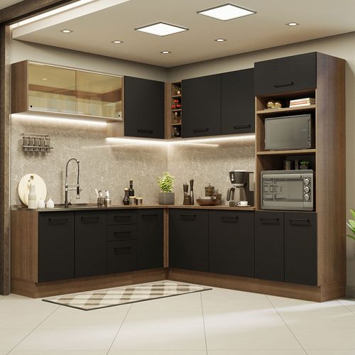 Armário de Cozinha Completa de Canto 459cm Rustic Preto Agata Madesa 01