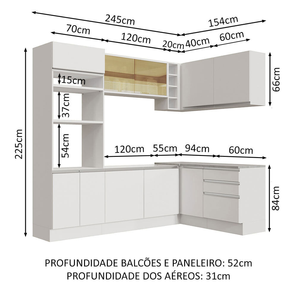 Cozinha Completa de Canto Madesa Glamy 399002 com Armário e Balcão