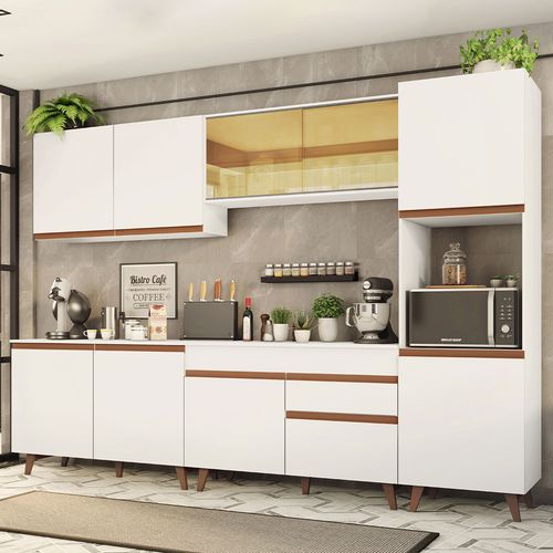 Armário de Cozinha Completa 300cm Branco Reims Madesa 01