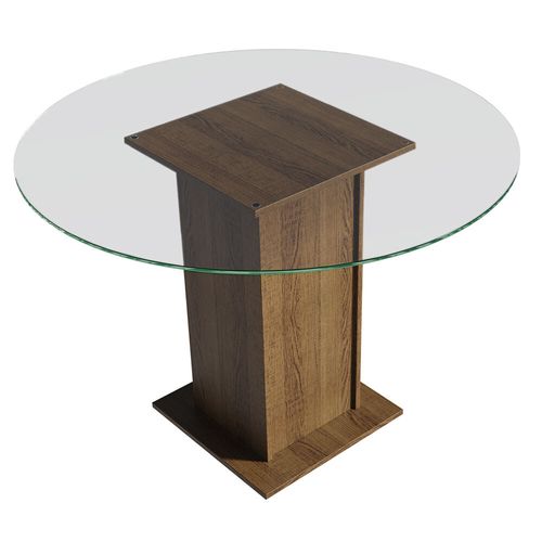 Mesa de Jantar Redonda Madesa 5325 com Tampo de Vidro Rustic