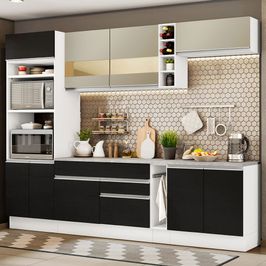 Armário de Cozinha Completa 290cm Branco/Preto/Crema Vicenza Madesa 15
