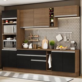 Armário de Cozinha Completa 290cm Rustic/Preto Vicenza Madesa 16