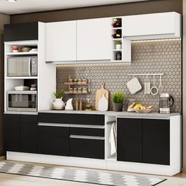 Armário de Cozinha Completa 290cm Branco/Preto Vicenza Madesa 16