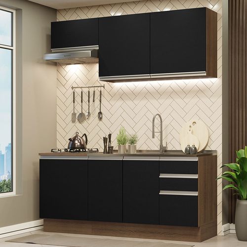 Armário de Cozinha Compacta 180cm Rustic Preto Glamy Madesa 07