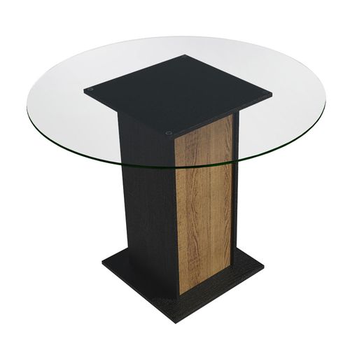 Mesa de Jantar Redonda Madesa 5324 com Tampo de Vidro Preto/Rustic