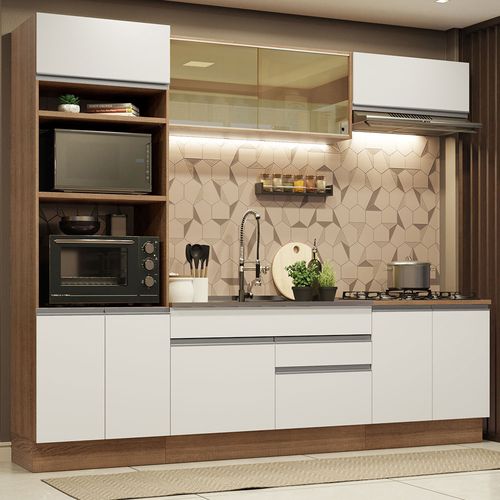 Armário de Cozinha Completa 270cm Rustic Branco Glamy Madesa 10