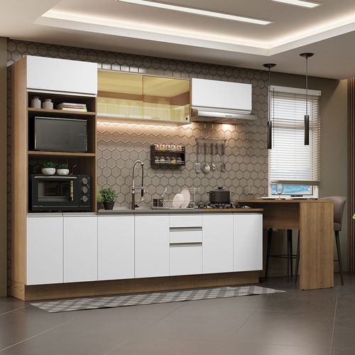 Armário de Cozinha Completa 315cm Rustic/Branco Glamy Madesa 01