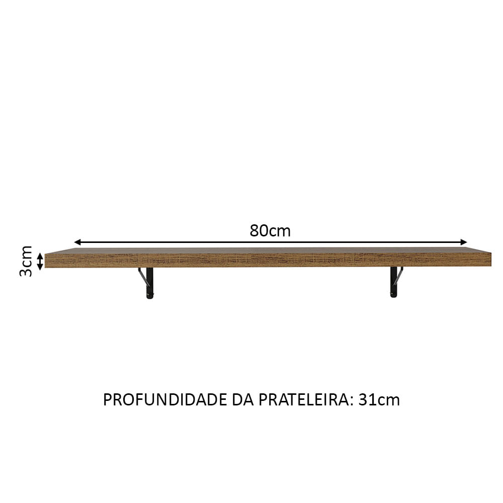 Kit 2 Prateleiras Suspensas para Cozinha Madesa 80 cm com Mão Francesa  Preto Cor:Preto