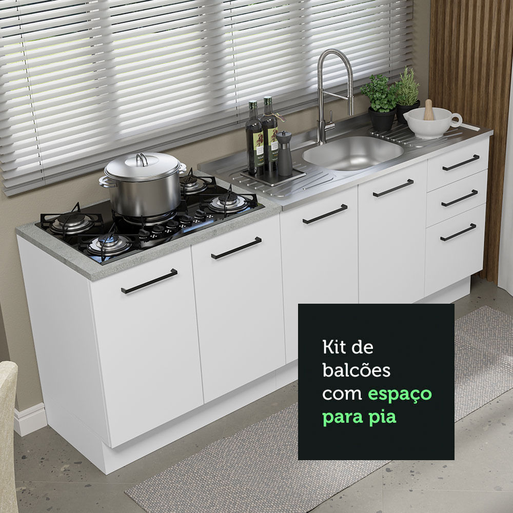 Kit com 2 Balcões de Cozinha Madesa Agata 3 Gavetas 4 Portas (Sem